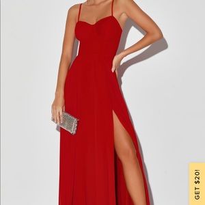 Lulus Cause for Commotion Red Pleated Bustier Maxi Dress
